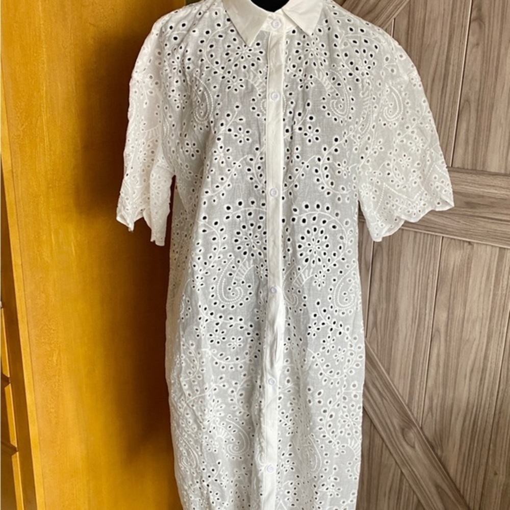 Shein Eyelet Embroidery Drop Shoulder Dress